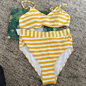 NWT Cupshe High Waisted Yellow and White Stripe Bikini